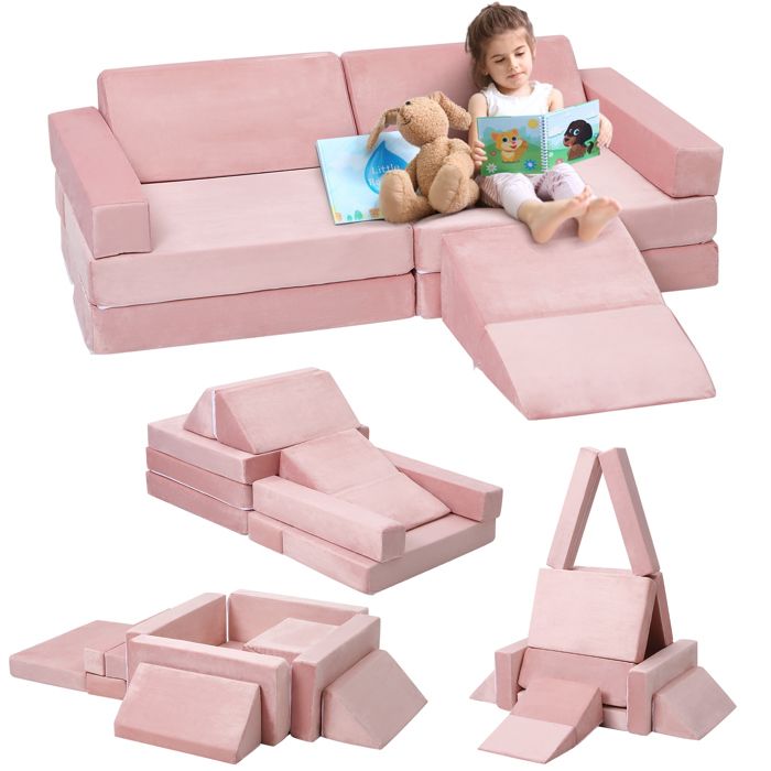 canapé modulable enfant - Canapé Bebe Modulaire pour Enfants 13 Pièces Convertible en Mousse pour Grimper et Ramper - Rose