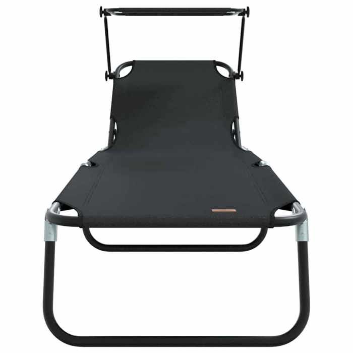 Chaises longues pliantes 2 pcs avec auvent Noir tissu Oxford 600D_2 ans garantie_67022