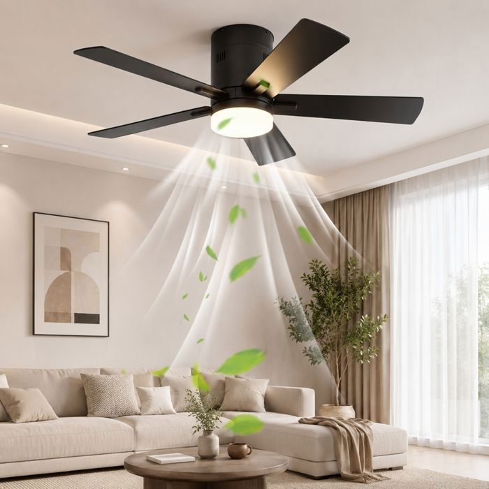 Ventilateur de Plafond avec Lumière 3 Couleurs 3000-6500K 1 à 6 vitesses réglables Ventilateur silencieux pour salon Noir