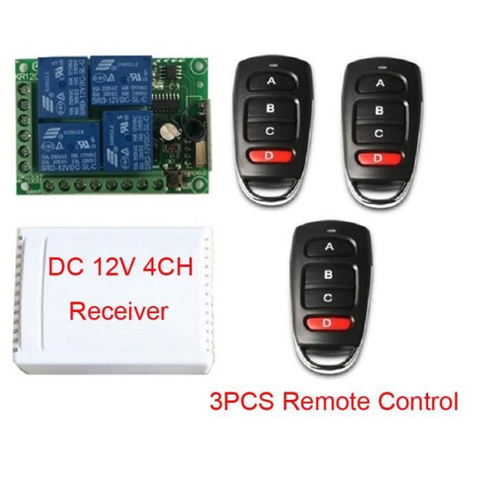 Interrupteur Télécommandé 4 Canaux 433Mhz - 12V/24V/36V DC 10A - Kit émetteur/récepteur Neuf