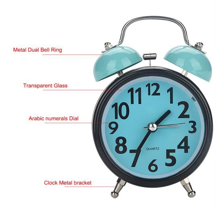 Réveil Silencieux Vintage En Métal, Réveil Mécanique à