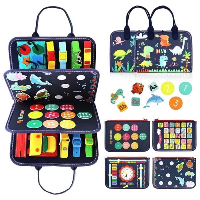Jouet déducation précoce en feutre - Montessori - Busy Board - 18 activités - 12 à 36 mois - Multicolore