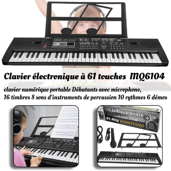 Clavier Électronique MQ-6104 Portable 61 Touches avec micro et Pupitre -  Qualité Parfaite - FHE - 64