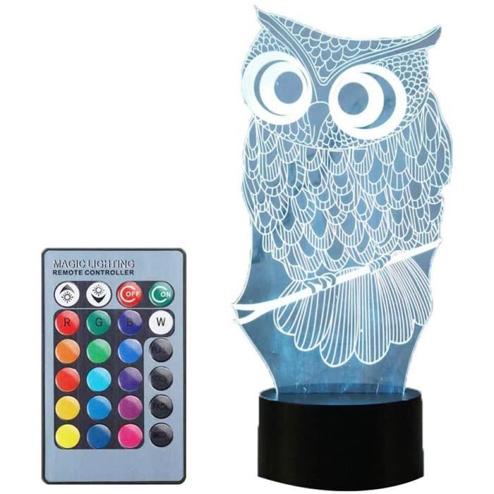 Lampe 3D LED Personnalisable Chouette (ou Autre Modèle) - 16 Couleurs, Nom/Message Gravés - Lampe De Chevet Ambiance, Fabriqué En France - 12