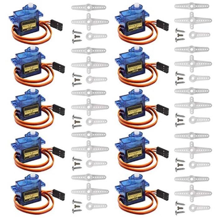 HAXIHA Lot De 2 Micro Servos 9G à Engrenages Métalliques – Haute Vitesse, 180°, Pour Arduino, Robot, Avion RC, Voiture Et Bateau – Câble 250 Mm Inclus