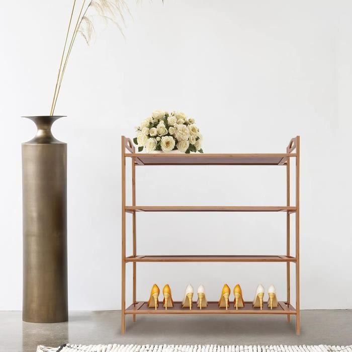 Hi-Home Petite Étagère à Chaussures 3 Niveaux En Bambou - Pliable Sans Installation, 50 X 45 X 23,8 Cm