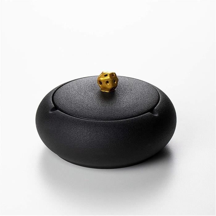 Cendrier Céramique Noir Élégant Avec Couvercle Coupe-Vent – Grand Format Pour Salon Ou Bureau, Style Européen Moderne