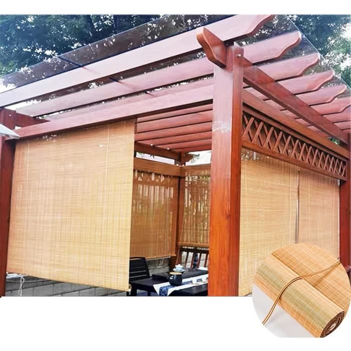 Store Bambou Extérieur Enroulable - Rideau Pergola Terrasse Naturel 140x180cm Respirant & Occultant
