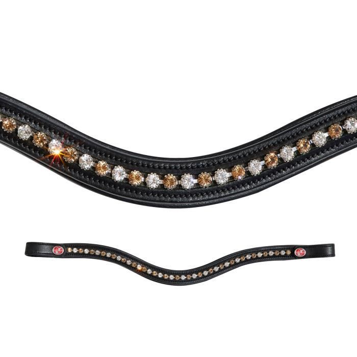 Frontal pour cheval en cuir cristal doré à 3 rangs pour chevaux. - France