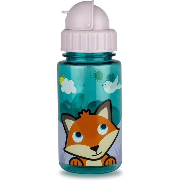 Gourde Enfant 400 Ml Avec Paille - Sans BPA, En Tritan - Fermeture Flip-top - Design Felicity Le Renard - À Partir De 12 Mois