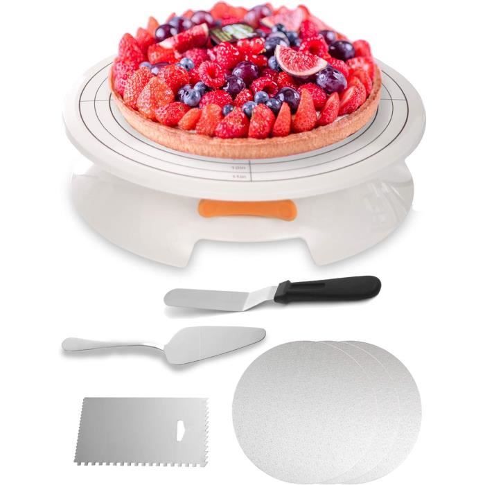 Plateau Tournant à Gâteau Rotatif 28 Cm - Présentoir Antidérapant Professionnel Pour Décorer Facilement Gâteaux D'Anniversaire Et Fêtes