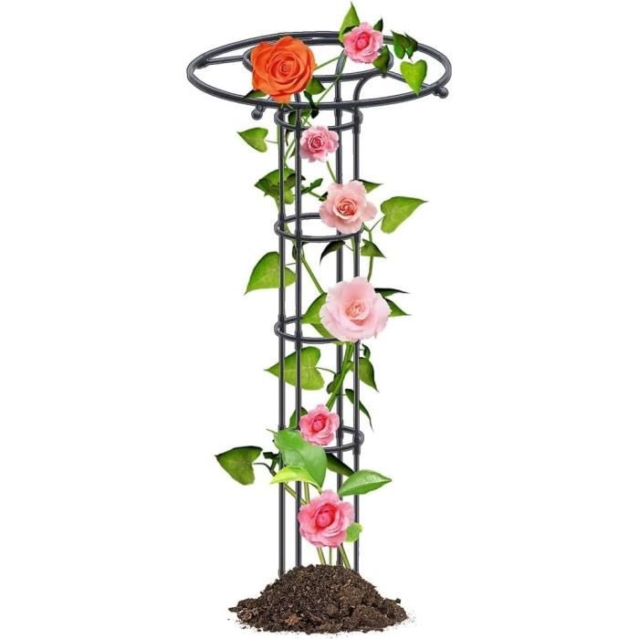 Support Obélisque Jardin Métal Noir 90 Cm - Pour Plantes Grimpantes (roses, Clématites) - Diamètre Base 28 Cm