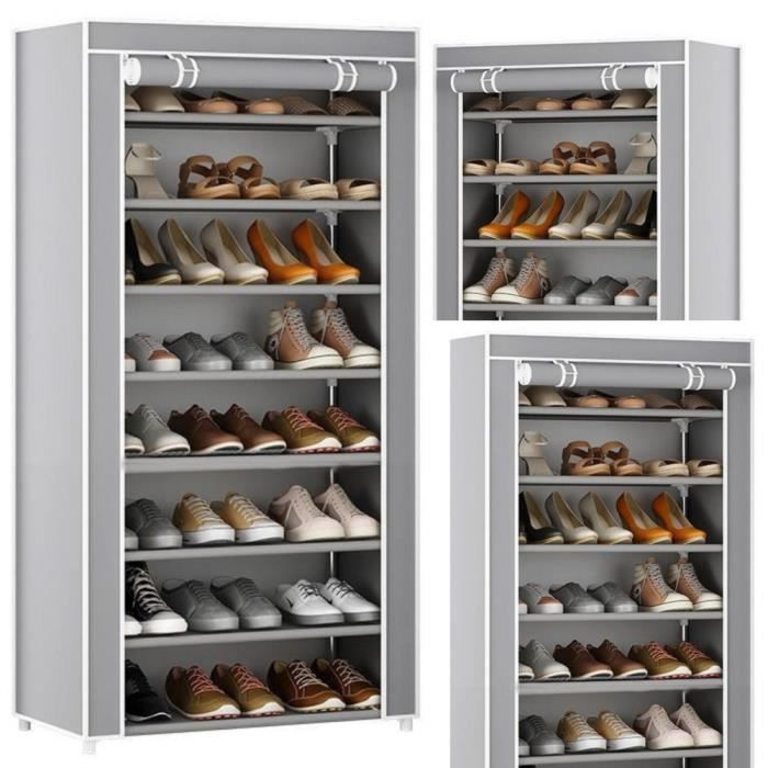 Meuble Organisateur - Armoire à chaussures - 8 niveaux - Housse anti-poussière - Bois