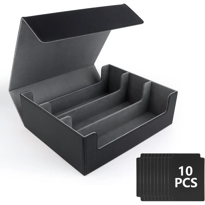NVIYAM Deck Box 1800+ Cartes – Boîte à Rabat Magnétique, Cuir PU, 10 Séparateurs – Pour MTG, TCG, 29x24x10,4 Cm – Noir/gris