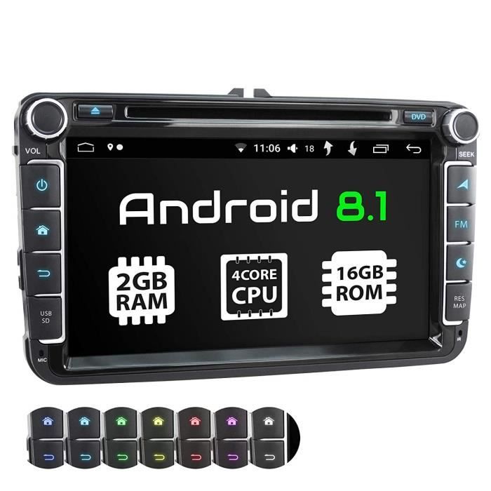 XOMAX XM-11GA Autoradio avec Android 8.1 approprié pour VW SEAT SKODA, 4Core, 2GB RAM, 16GB ROM I Navigation GPS I Support WIFI,