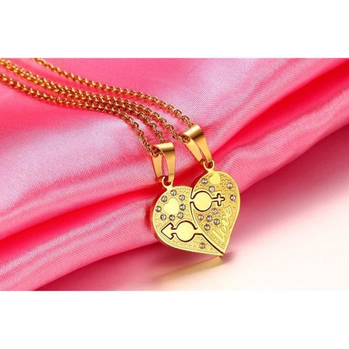 Collier Homme Femme Symbole Coeur Brise Couple Collier Gold Achat Vente Sautoir Et Collier Collier Homme Femme Symbole Dore