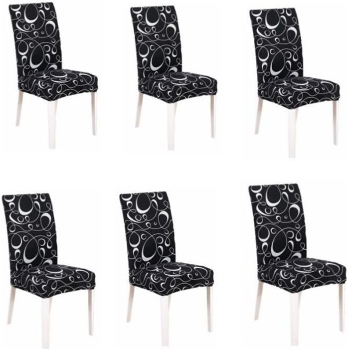 Lot de 6 Housses de Chaise Extensibles Universelle  Moderne  Noir