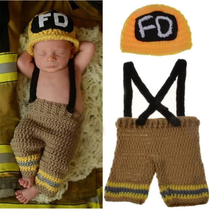 Produits Chapeau En Crochet Costume De Pompier Fait A La Main Ensembles De Pantalons Pour Bebes Jaune Cdiscount Pret A Porter