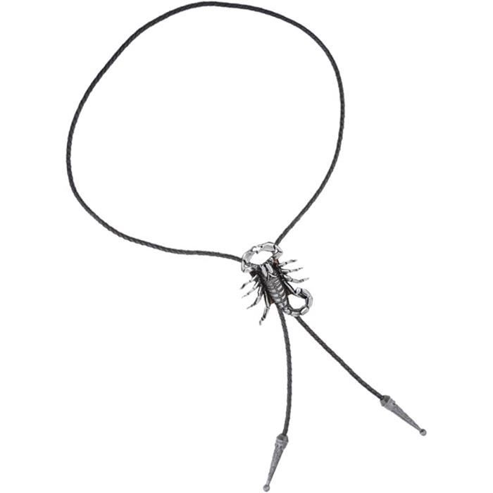 Cravate Bolo Western En Cuir Réglable Avec Pendentif Scorpion - Style Cowboy / Biker - Argent