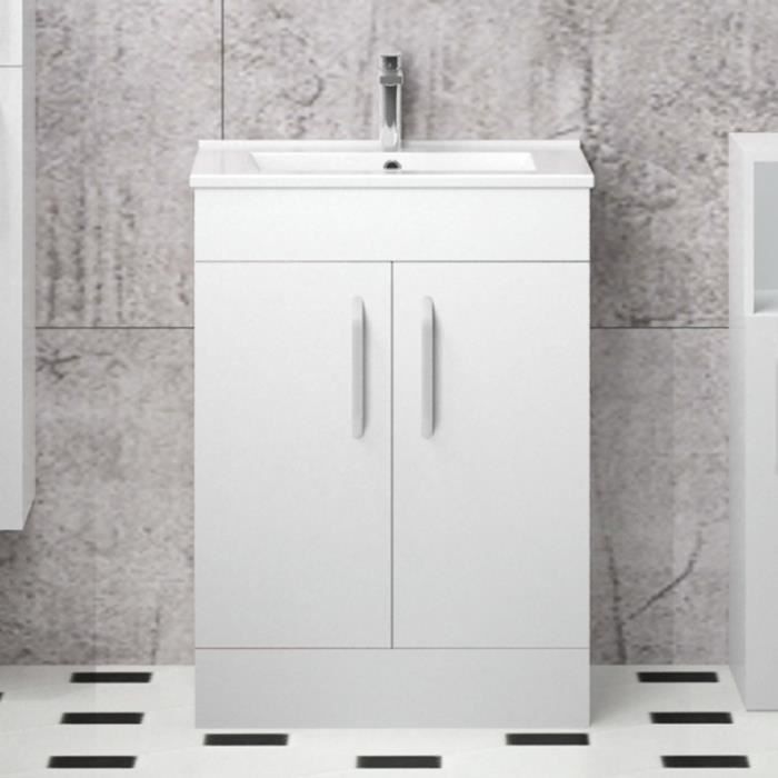 Meuble De Salle De Bain Vasque Meuble Sous Vasque A Poser 2 Portes 60cm Blanc Cdiscount Maison