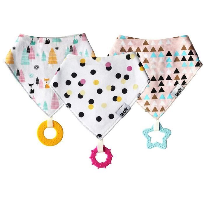 Bavoir bandana avec anneau de dentition noir blanc