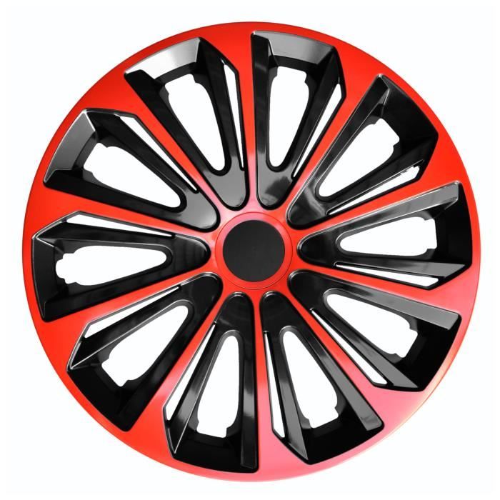 Enjoliveurs pour jantes en acier STRONG DUO Jeu de 4 enjoliveurs bicolores Plastique ABS (rouge/noir, 15\