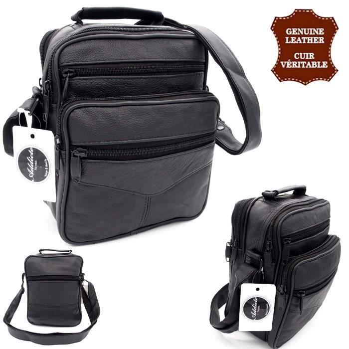 Sac Bandoulière Homme Cuir Véritable Vintage - Sacoche Multipoche Pundarika