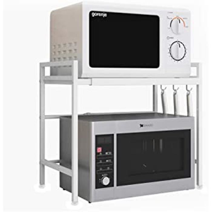 Support Micro-Ondes Extensible UCAMP - Étagère Métal Avec 6 Crochets - Gain De Place Cuisine