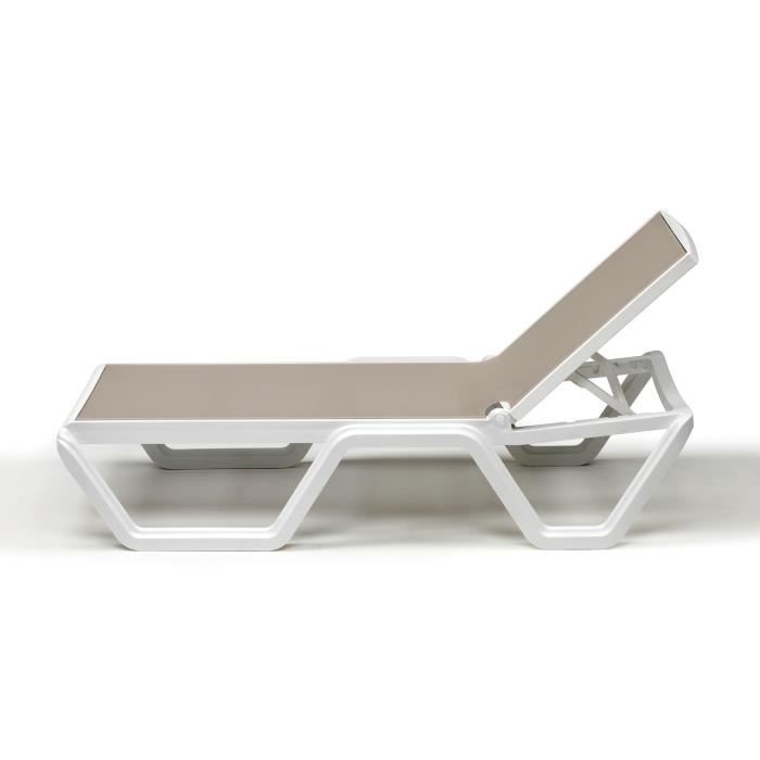 bain de soleil - vela - blanc - roulettes - 5 positions d'assises - empilable