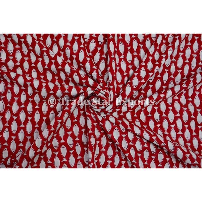 BLANC Indien tissu de coton main bloc arbre imprimé couture de couture par 30 Yd # environ 27.43 m 