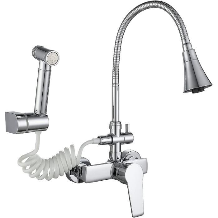Robinet De Lavabo Extractible Avec Pommeau De Douchette Pivotante - 1 Trou, Laiton/ABS, Finition Polie | 5 Ans Garantie