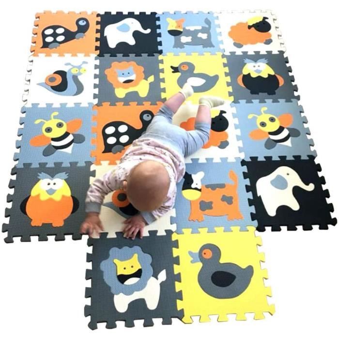 MQIAOHAM tapis de sol puzzle tapis mousse bebe jeu enfant aire de jeux pour puzzle multicolores enfants baby mat à ramper activite épais puzzle mat baby à ramper Blanc Bleu Beige 101107110