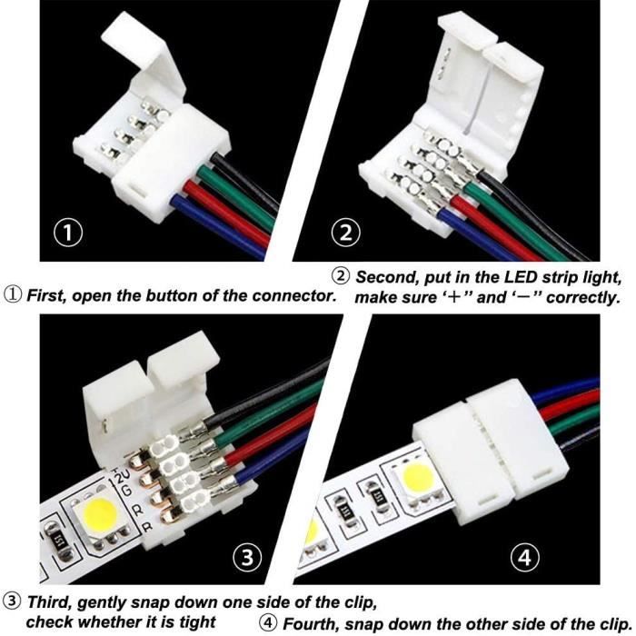 Connecteur de Bande à LED RGB 5050 LED Strip Connector 4 broches Connecteur  Ruban LED Rallonge