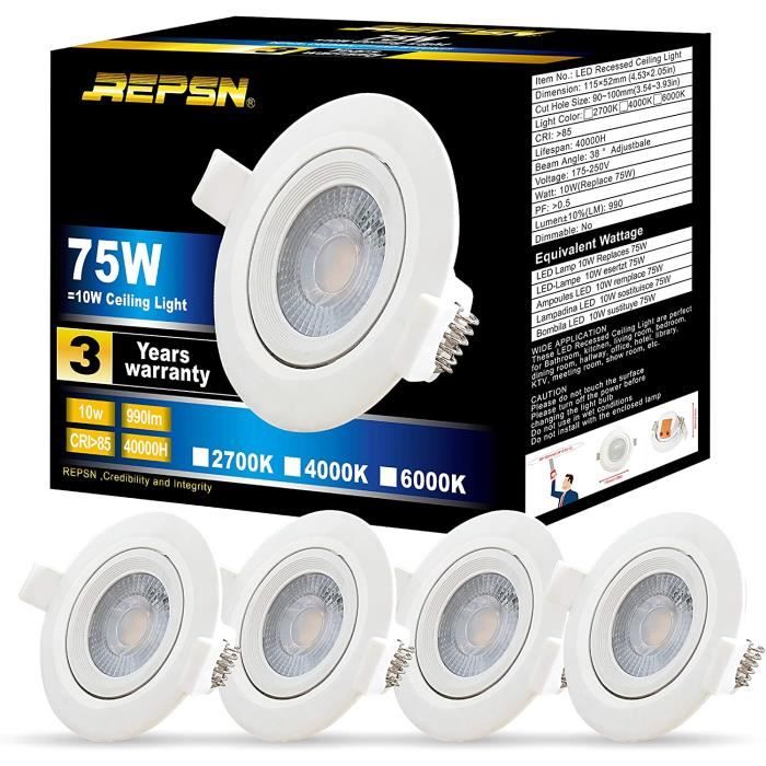 Pack De 6 Spots Encastrés LED Trango Ultra-plats - 5W, 400 Lm, 3000K, IP23, Profondeur 30 Mm (noir Mat)