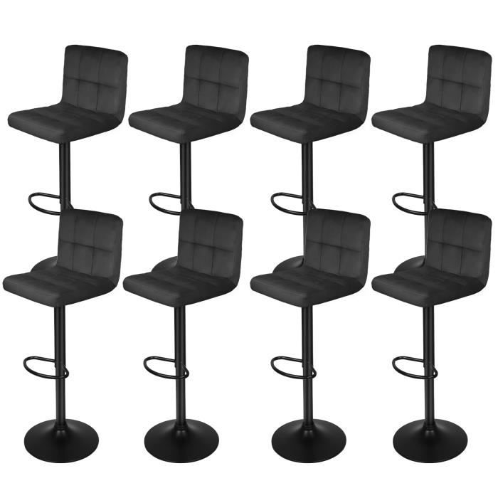 Tabouret de bar - Noir - Lot de 8 - Réglable en hauteur - Flanelle écologique
