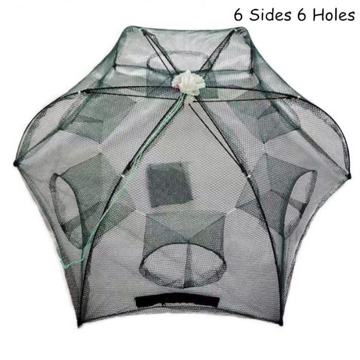 Piège De Pêche Automatique Hominas 6 Trous - Filet Nylon Pliable Pour Poissons, Crevettes Et Appâts