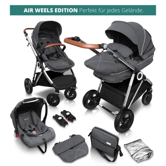 Poussette combinée - BABYGO - Halime Air - Roues tout-terrain - Siège auto inclus - Gris