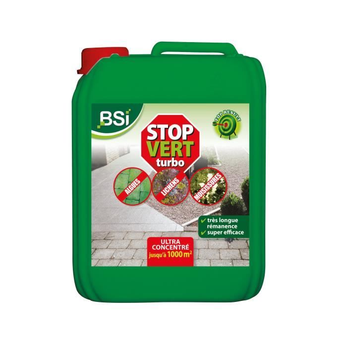 BSI - Stop Vert Turbo Concentré - Contre les Dépôts Verts, Mousses, Lichens, Moisissures - 5 L