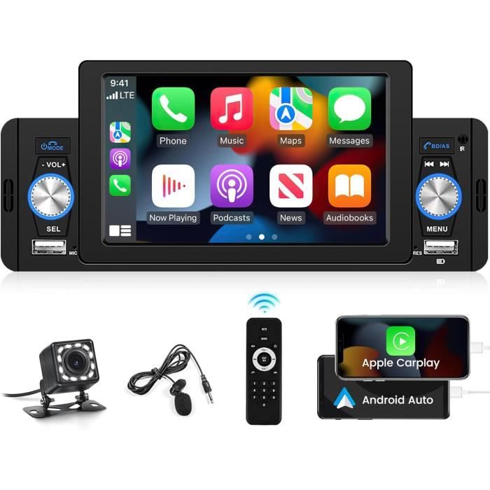 Autoradio bluetooth 1Din carplay voiture Android Auto 7 Pouces Écran  Tactile Post Radio Voiture Bluetooth Main Libres avec USB AUX - Cdiscount  Auto