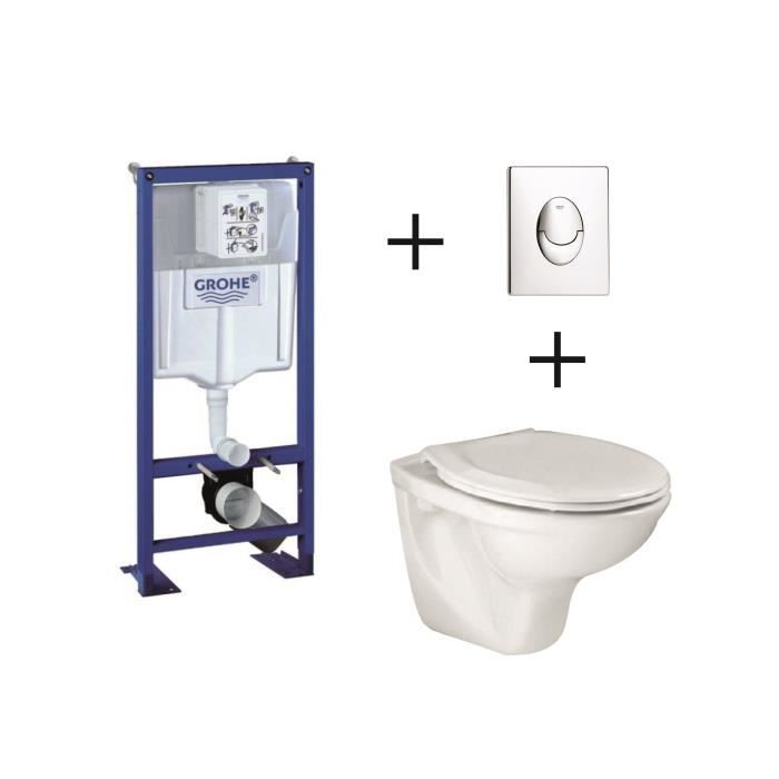 Pack complet wc suspendu GROHE Bâti-support 113 cm + plaque chromée +  cuvette Lyra + abattant - Cdiscount Bricolage