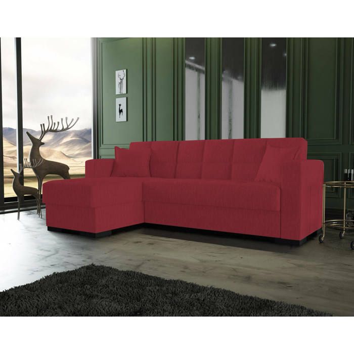 Dmora - Canapé-lit avec péninsule Fernando 227x150h81 cm Rouge Panneau effet bois et Tissu Dmora - Canapé-lit avec péninsule Fernando 227x150h81 cm Rouge Panneau effet bois et Tissu