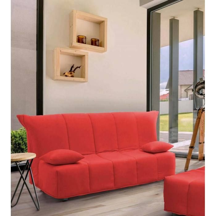 Dmora - Canapé-lit 2 places Alisee 125x90h85 cm Rouge Bois Panneau effet bois et Polyester