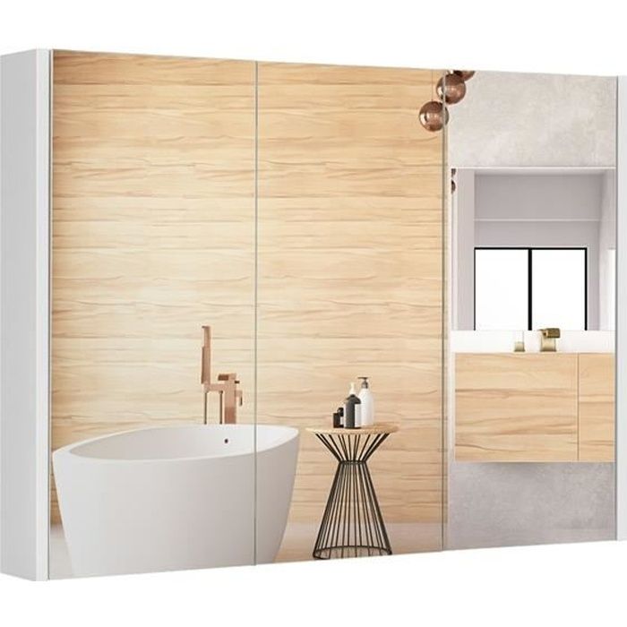 DREAMADE Armoire de Toilette Murale avec 3 Portes Miroir Sans Cadre, 2
