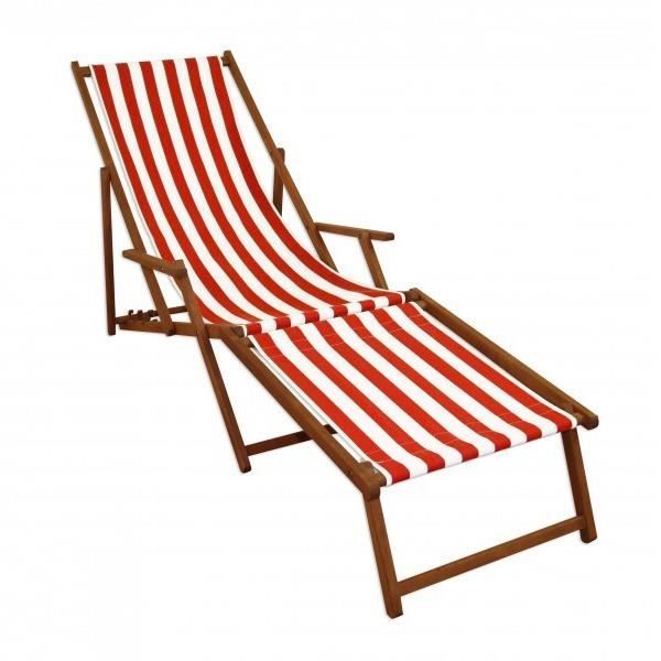 Chaise longue rayures rouge et blanc chilienne bain de soleil pliant avec repose-pieds 10-314F