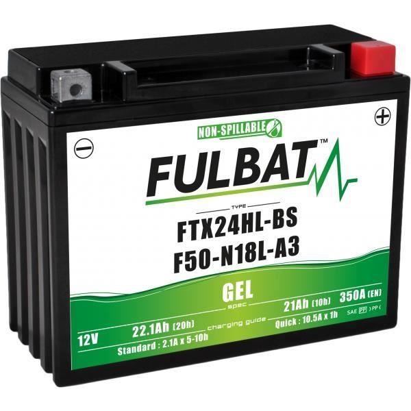 Batterie Fulbat GEL SLA FTX24HL-BS / F50-N18L-A3 GEL 12V 21AH 350 AMPS 205x87x162 + Droite