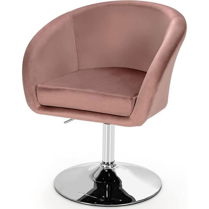 GOPLUS Chaise de Coiffeuse en Velours-Hauteur du Siège Réglable 47-60CM-Pivotant à 360°-Charge 120KG Rose