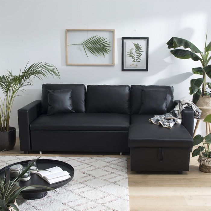 Canapé dangle convertible simili CLARK 3 places noir