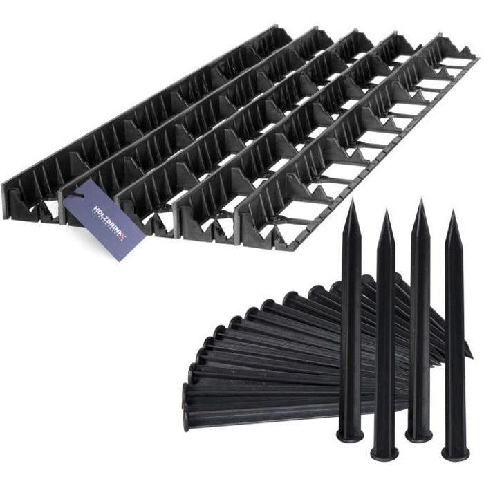 HOLZBRINK 10m Bordure de jardin en PVC, Hauteur 45mm + 30 piquets de fixation - Pelouse - Gazon
