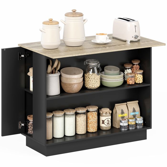 Desserte îlot de cuisine - HOMCOM - meuble service 105x60 cm étagère réglable 2 placards - bois - noir