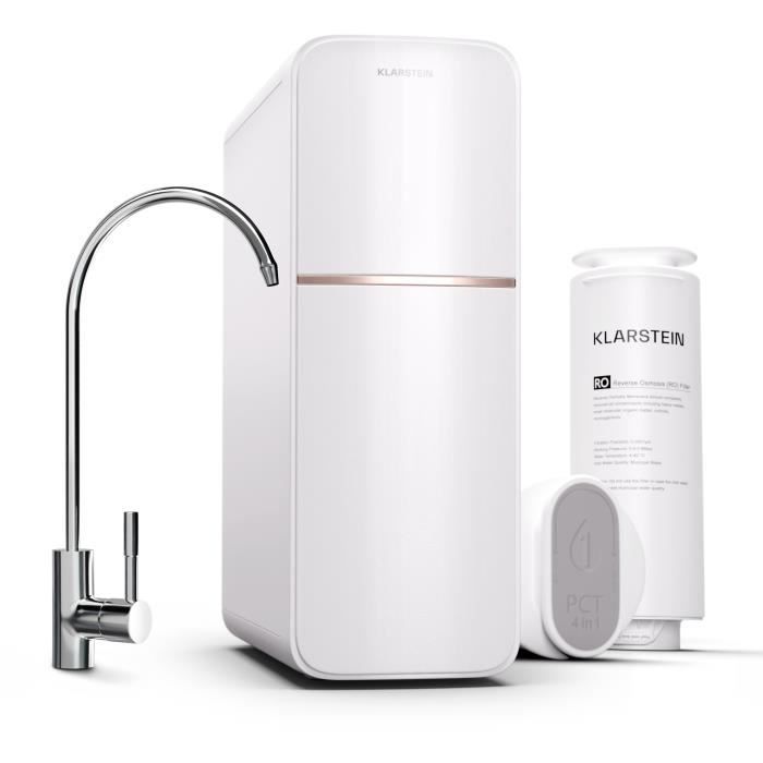 Comparer les prix de Klarstein Osmoseur Eau Potable Système de Filtration d'Eau par Osmose Inverse 400GPD Filtre a eau 99.99% Pureté Filtration Blanc